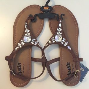 Brown bejeweled sandals
