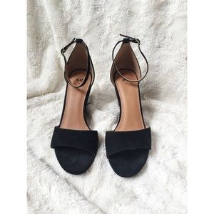 H&M Black Suede Peep Toe Wedges