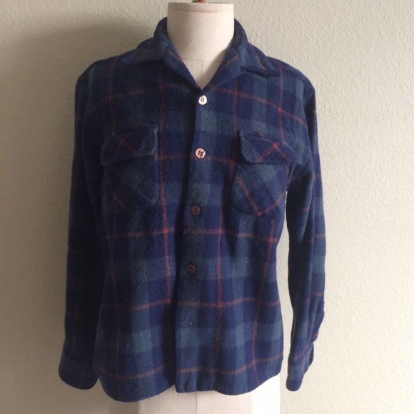 Vintage 40s Wool Plaid Flannel Western Shirt Top