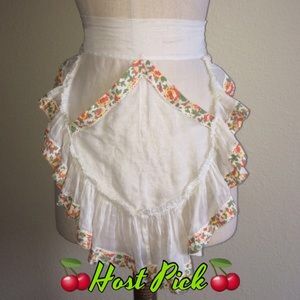 Vintage 20's White Sheer Floral Ruffle Apron