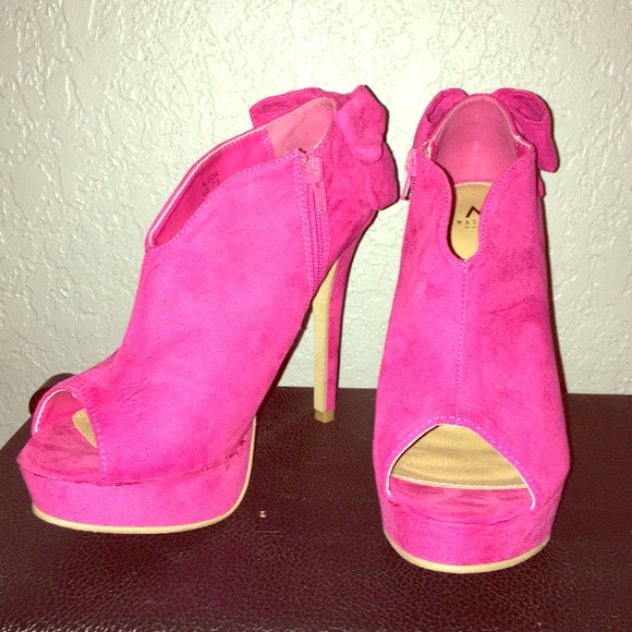 Hot pink velvet heels