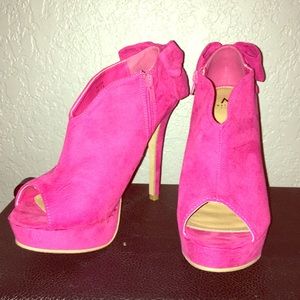 Hot pink velvet heels