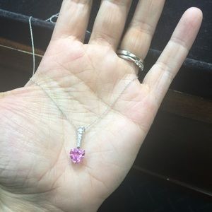 10k white gold and pink sapphire necklace with cz