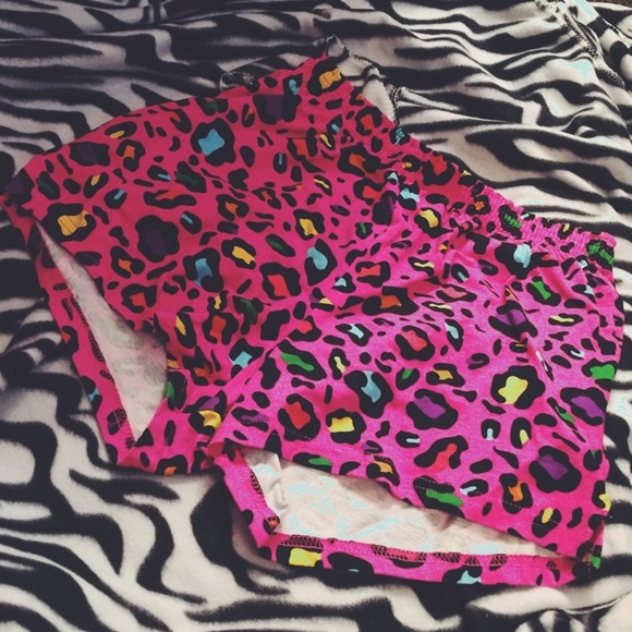 Hot Pink Rainbow Leopard Print Soffe Shorts