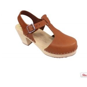 Tan high heel Swedish clogs