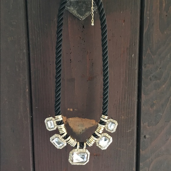 Black rope diamanté necklace