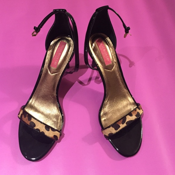 SALE Black Isaac Mizrahi strap leopard stilettos