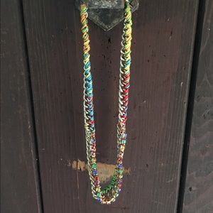 Rainbow weaving and crystals necklace
