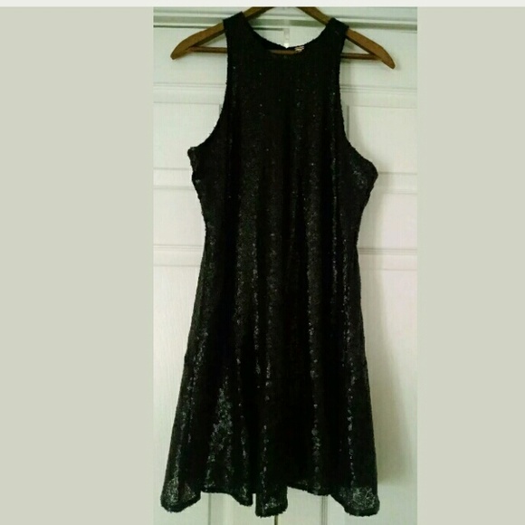 Free People Black Sequin Tank Mini Shimmer Dress
