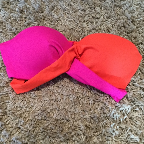 Pink and orange color block swimsuit top