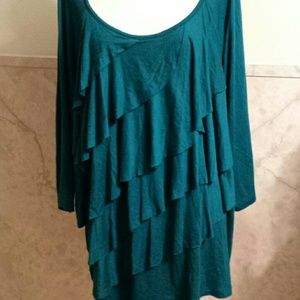 Teal Ruffled diagonal blouse.