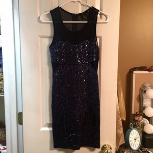 blue sequin semi formal cocktail dress