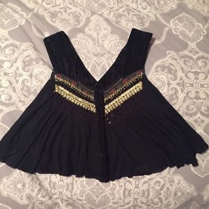 Bohemian FREE PEOPLE Embroidered Black & Gold Crop