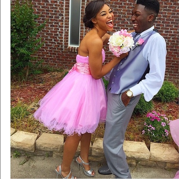 This is a beautiful pink prom dress