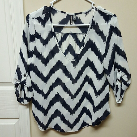 Chevron navy and white blouse.