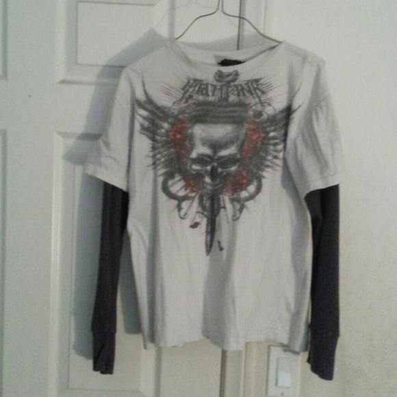 Long Sleeve Red and Grey Skull Shirt