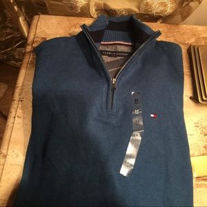 Tommy Hilfiger blue 1/4 zip sweatshirt, size M