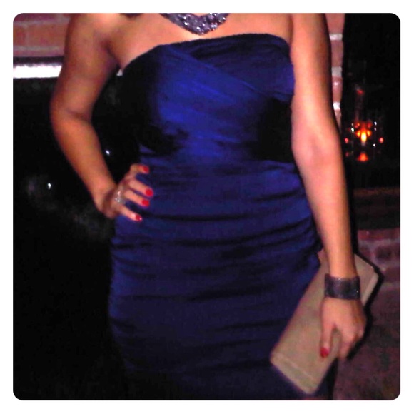 Express Ruched Blue Strapless Dress