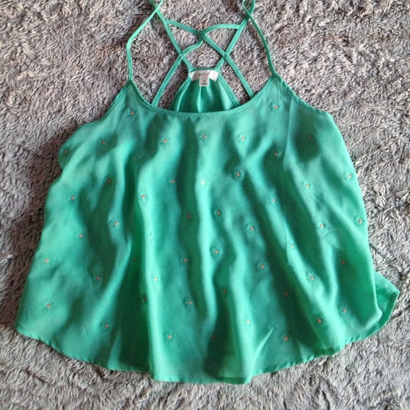 Cute teal cropped cami with a cross cross back