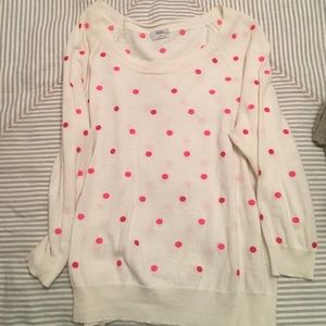 Cream and Hot Pink Polka Dot Sweater