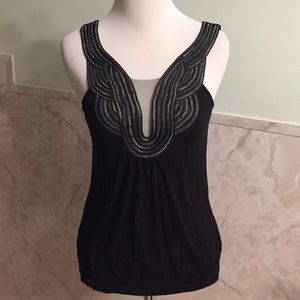 Black Tank With Silver Lined Neckline and Netting