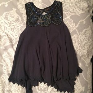 Romantic FP Black and Blue Beaded High Neck Tank