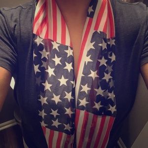 Flag scarf, silk/rayon feel. 58" long.