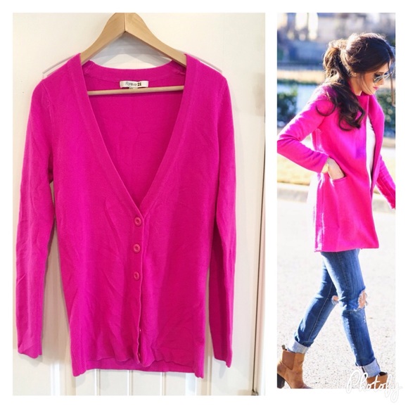 hot pink cardigan sweater