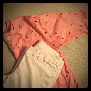 LOFT pink dolman sleeve eyelet top
