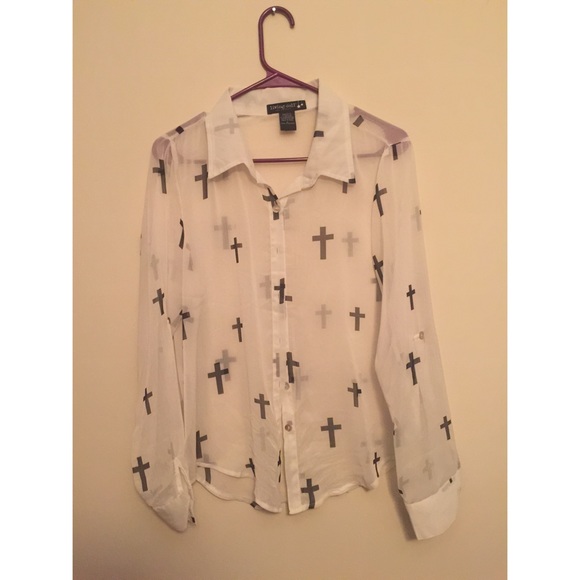 Sheer button down cross shirt