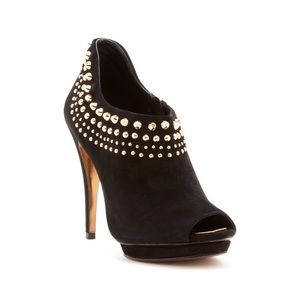 BCBG peep toe suede heeled ankle bootie