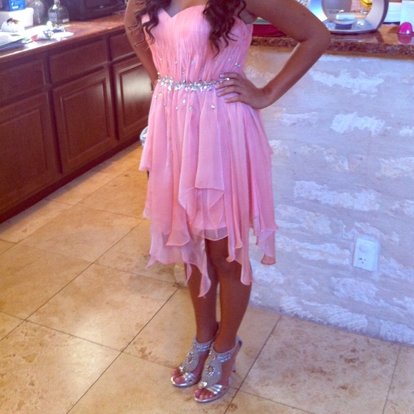Peach Strapless Homecoming dress