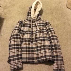 Juicy Couture Plaid Down Coat (Fur Lined Hood)
