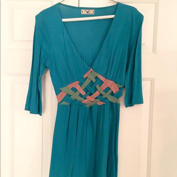 Sweetees teal woven detail knit tunic size M