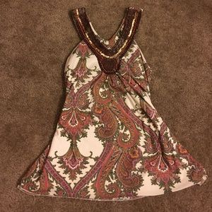 Maurice's top paisley brown pink orange beaded