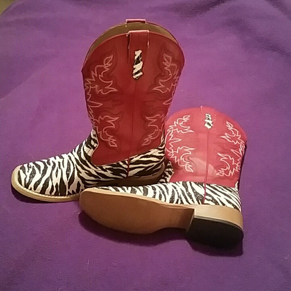 sz 7.5 red/zebra stripe dress boots
