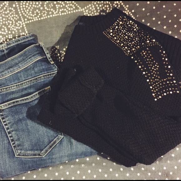 Black Sweater with Embellished Shoulders