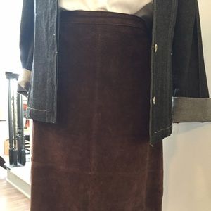 Brown leather/suede pencil skirt