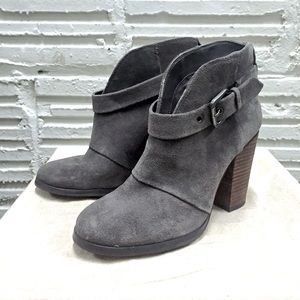 Genuine Suede Heeled Booties, Storm Grey, Size 8