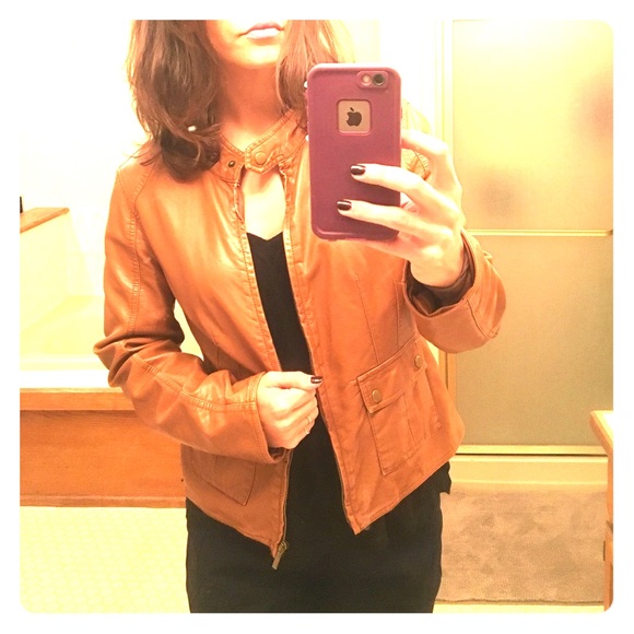 Bagatelle Tan Faux Leather Jacket-bought at Neiman