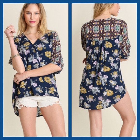 Flower print high-low top
