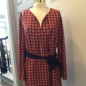 Red medallion dress with removable blue belt