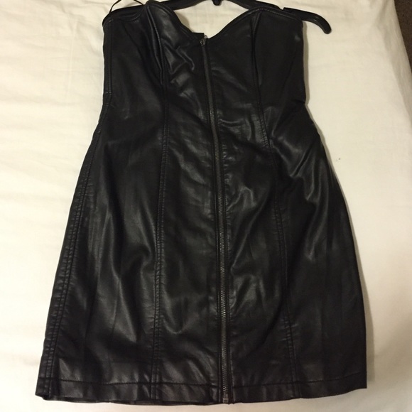 Black leather mini dress