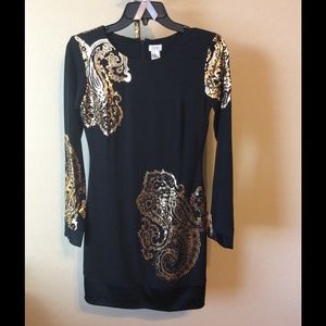Cache - black & gold print dress