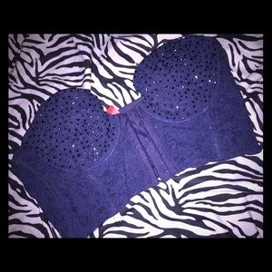 Forever 21 - Beaded Bustier Crop Top - Navy - SM