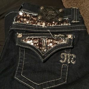 Miss Me dark blue jeans sliver and gold sequins