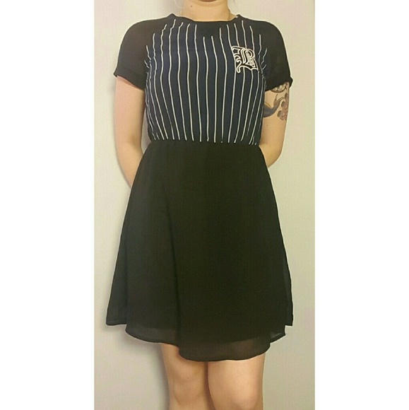 baseball style mini dress! sheer sleeves!