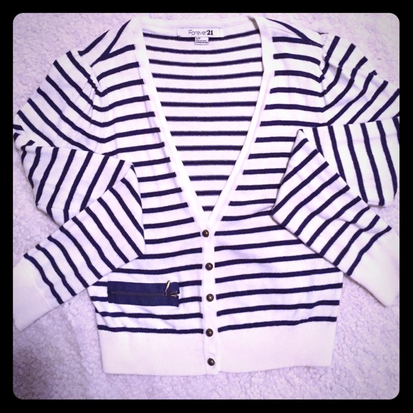 Navy and white cardigan