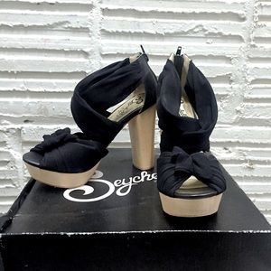 Seychelles Platform Sandals, Black W/ Wooden Heel