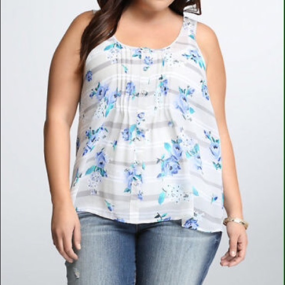 💔Sold! Torrid Floral Stripe Chiffon Top Plus Size - Picture 2 of 4